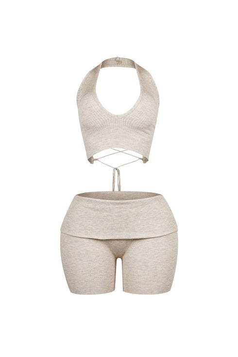 Backfire Ribbed Knit Halter Top & Shorts SET